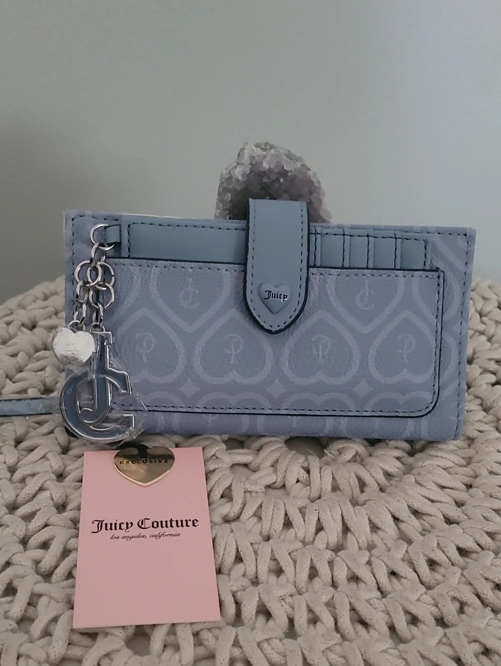 Juicy Couture Baby Blue Monogram Wallet with JC Charm